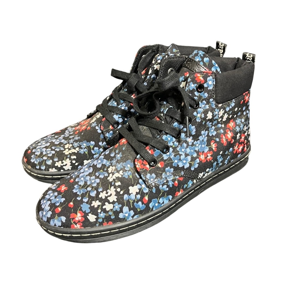 Dr Martens Maelly Boots‎ Womens 9 Black Floral Canvas High Top Sneakers AW004